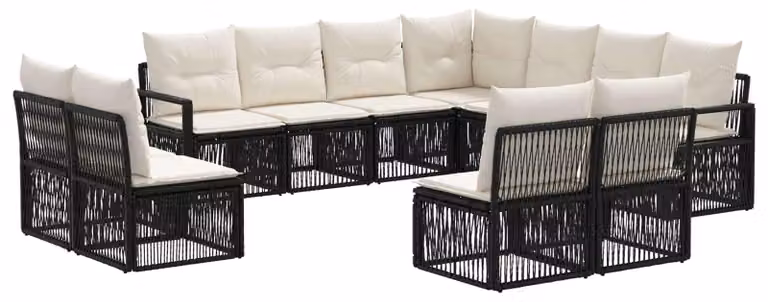 Set da giardino composto da 11 pezzi, colore nero, realizzato in rattan sintetico