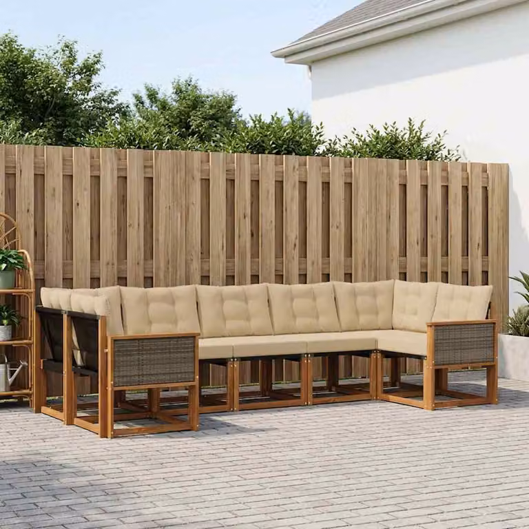 Set di divani da esterno vidaXL 7 pz in legno di acacia con cuscini beige e marrone