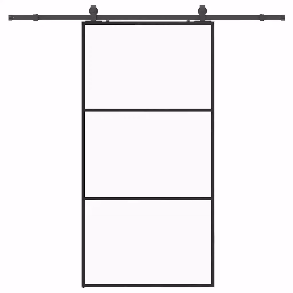 Porta Scorrevole Moderna vidaXL in Vetro Trasparente con Telaio in Alluminio Nero L: 102 cm, H: 205 cm – 2