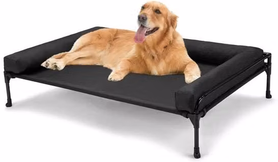 Letto esterno per cani grandi Veehoo, nero, con cuscino rimovibile e struttura resistente, L: 104 cm, P: 69 cm, H: 23 cm