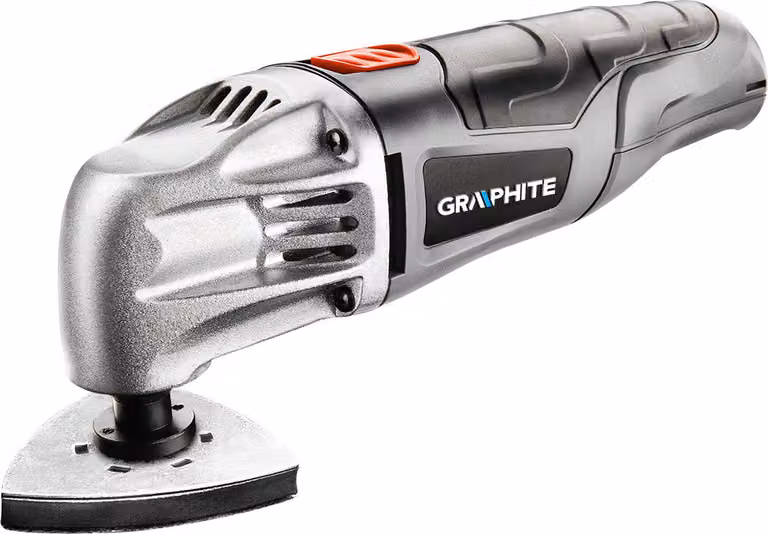 Apparecchio multifunzione GRAPHITE 180 W, oscillazione 20.000 min-¹, angolo di oscillazione 2,8°, telaio 80x80x80 mm, peso 1,35 kg, accessori: pezzi di lavoro - 2 pz, carta abrasiva 5 pz, attacco per l'aspirazione della polvere con adattatore + morsetto -