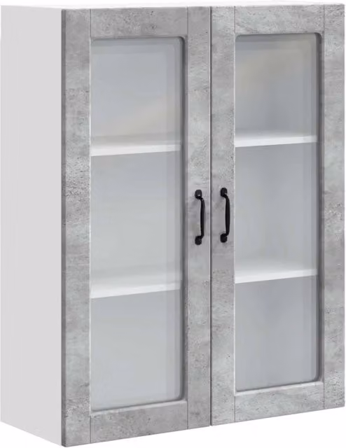 Pensile da cucina PORTO in legno e vetro con ante in vetro, Grigio cemento, L: 80 cm, P: 31 cm, H: 100 cm