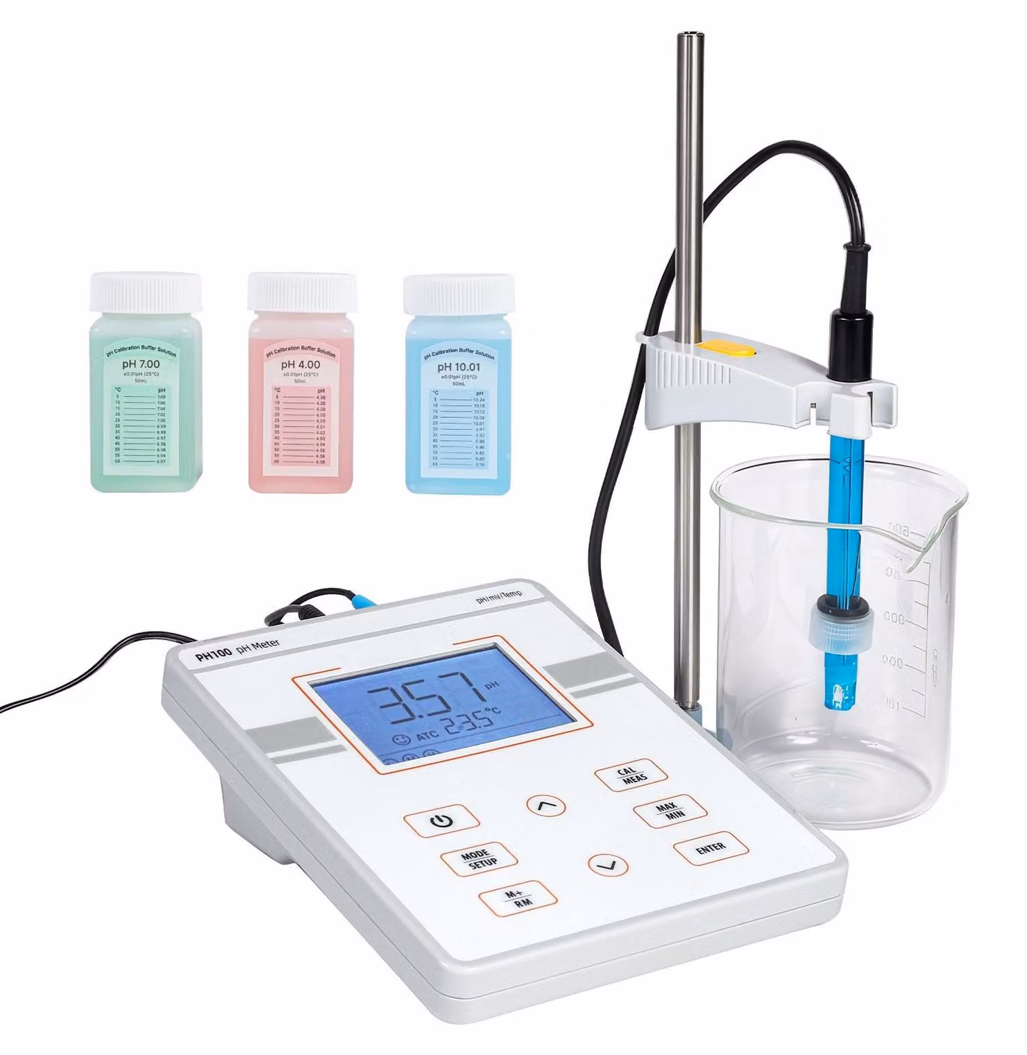 Misuratore di pH da banco - Kit per test di laboratorio - Campo di misurazione pH 0–14 - Con misurazione della temperatura - Display retroilluminato - Memoria per 50 misurazioni - Per l'analisi della qualità dell'acqua