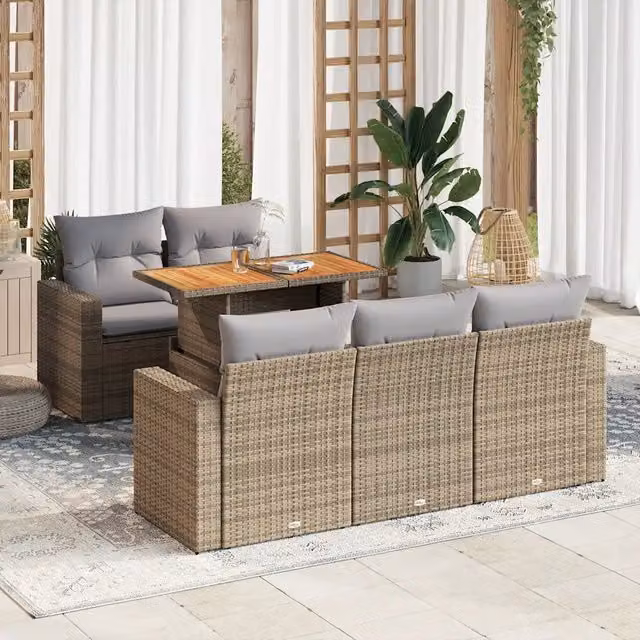 Set Divano da Giardino 6 pz con Cuscini Beige in Polyrattan 3326992