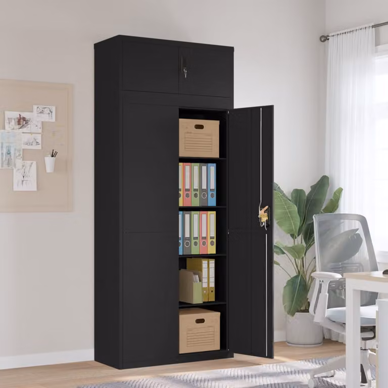 Armadio Classificatore vidaXL in Metallo Nero Opaco con Ripiani Regolabili e Serratura L/P/H: 90 x 40 x 220 cm