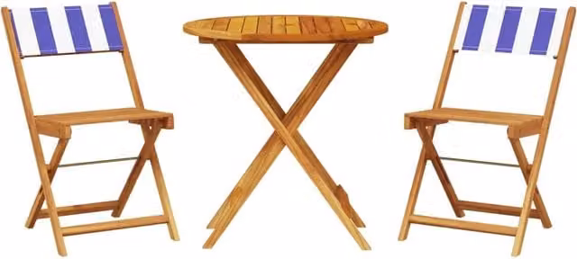 Set da Bistrot 3pz | Set Salotto da Giardino Blu e Bianco in Tessuto e Legno Massello