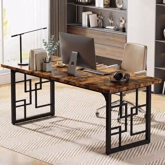 Scrivania industriale – Scrivania in legno rustico – Scrivania robusta con gambe in metallo nero – 160 x 80 x 75 cm – Colore marrone rustico