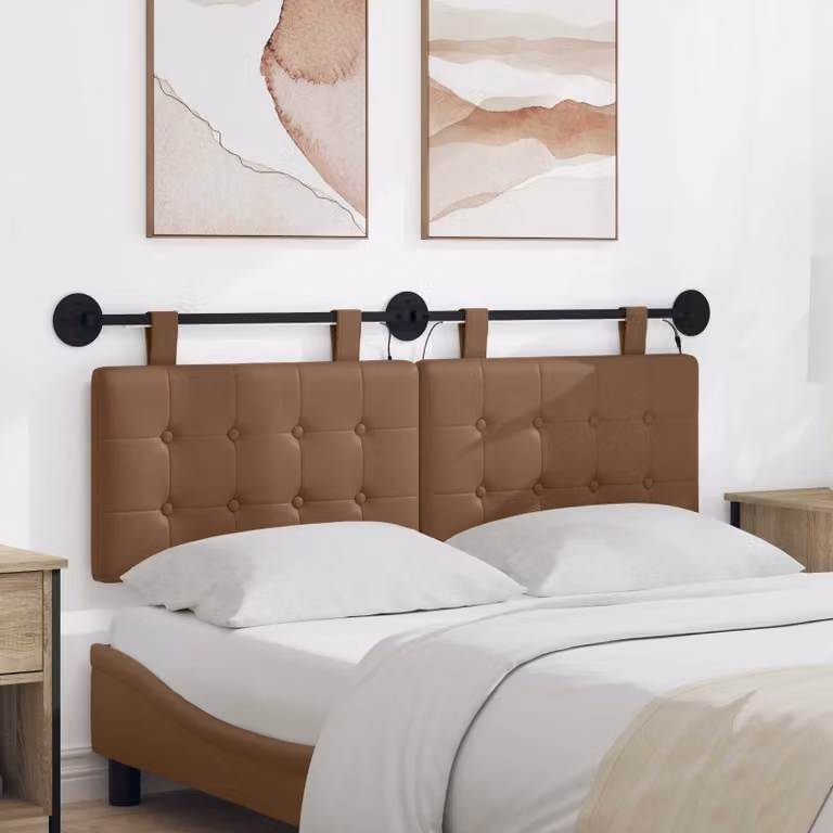 Testiera per letto sospesa vidaXL con luce LED in similpelle color cappuccino