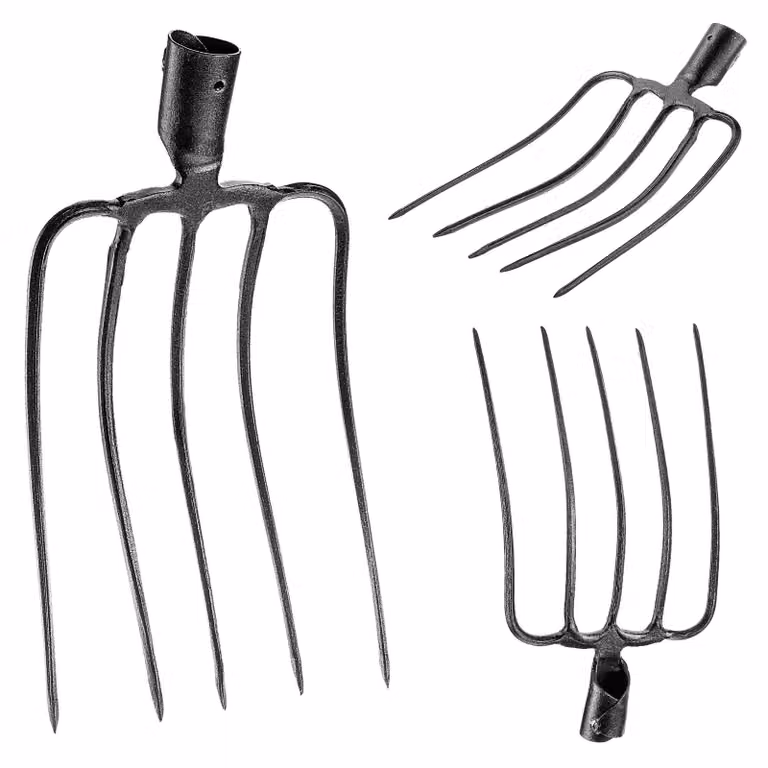 KADAX forcone da pietra senza manico, forcone da patata in acciaio, forcone da rapa, forcone a filo, forcone da patata, forcone da vanga, forcone da letame, forcone da scavo (nero a 5 rebbi)