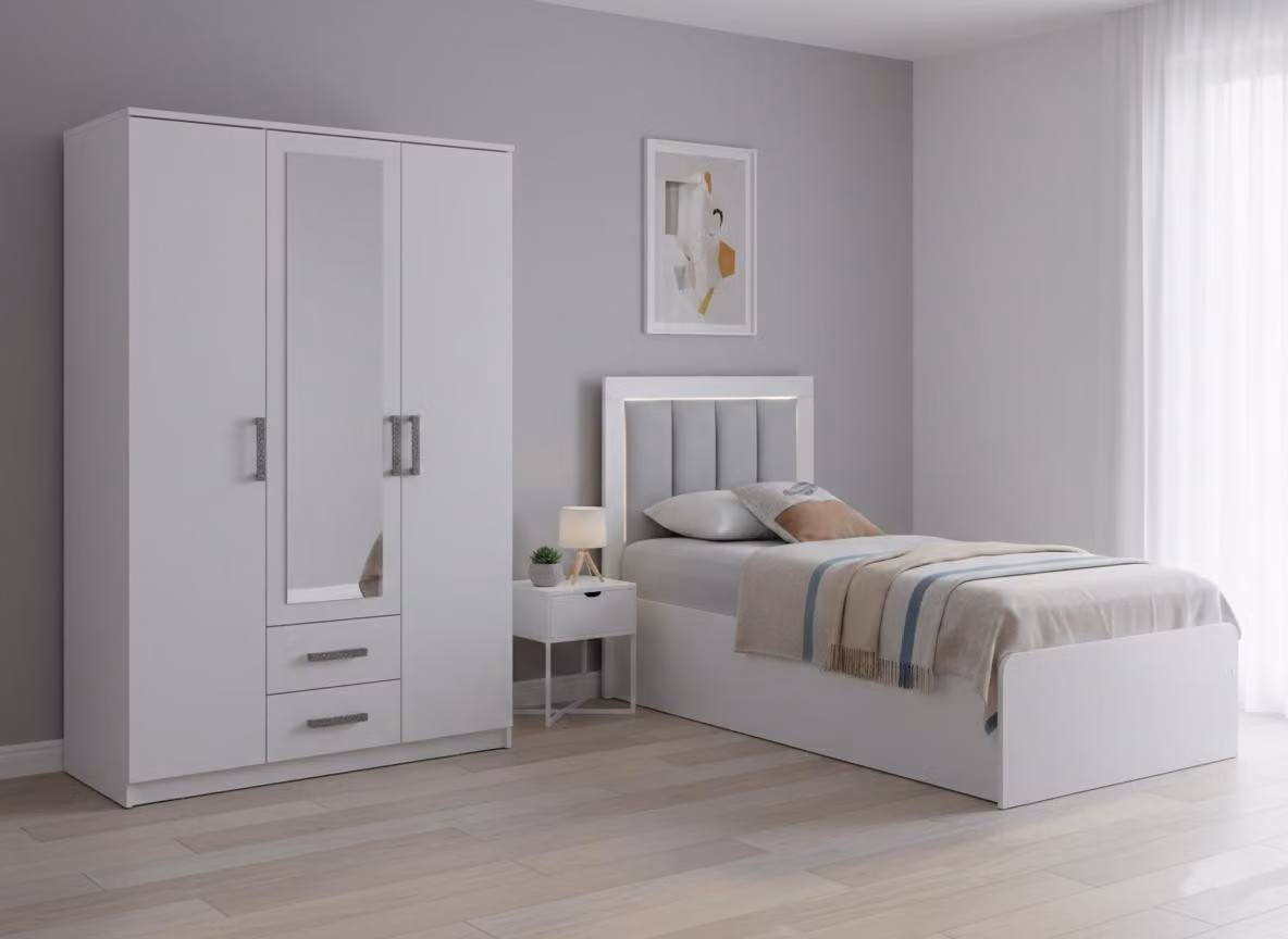 Set moderno per camera da letto per ragazzi, composto da: letto e armadio