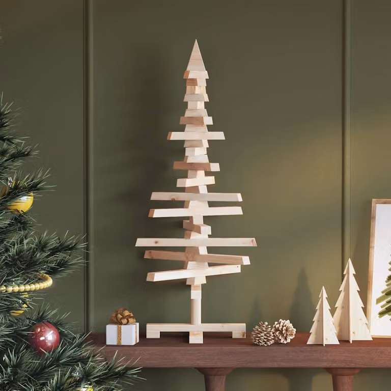 Albero di Natale decorativo da tavolo vidaXL in legno massello di pino, colore marrone e beige, Altezza: 90 cm