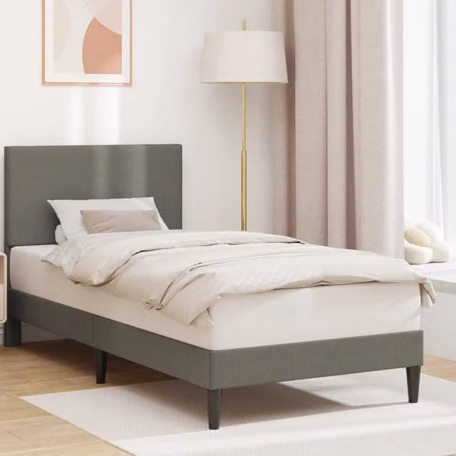 Struttura letto con giroletto imbottito in tessuto a coste grigio DESIGN IN L/P/H: 100 x 200 x 96 cm