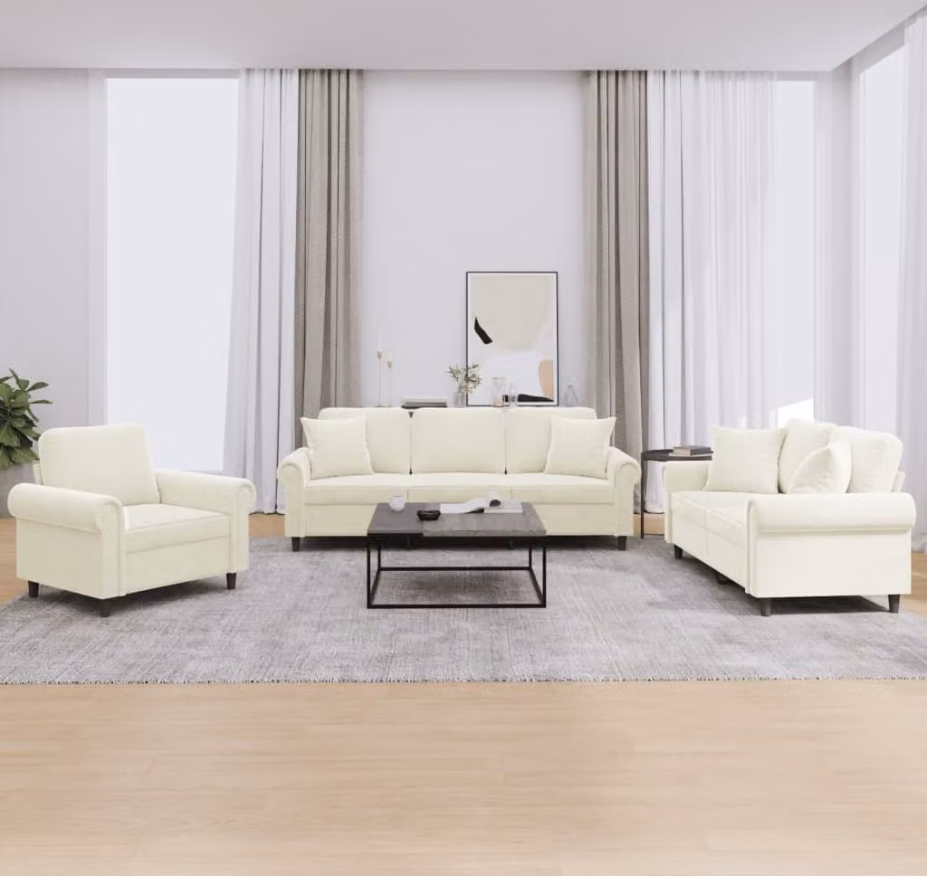 Maison Exclusive - Set divano a 3 pezzi con cuscini in velluto color crema