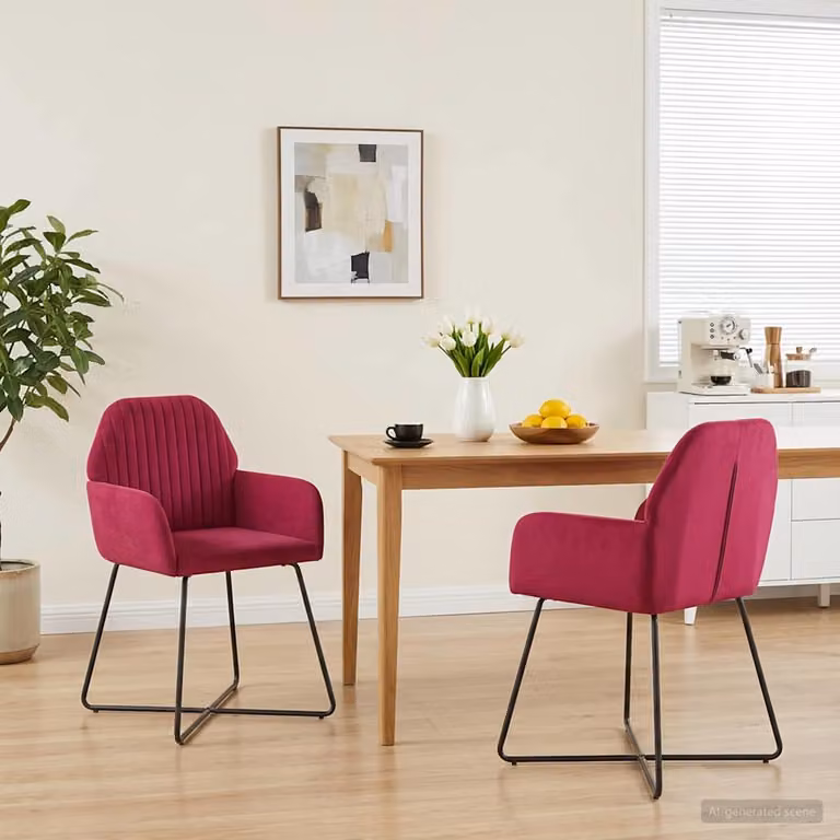 Set di 2 sedie da pranzo vidaXL in velluto rosso vino con struttura in metallo, L 55 x P 50 x H 84 cm