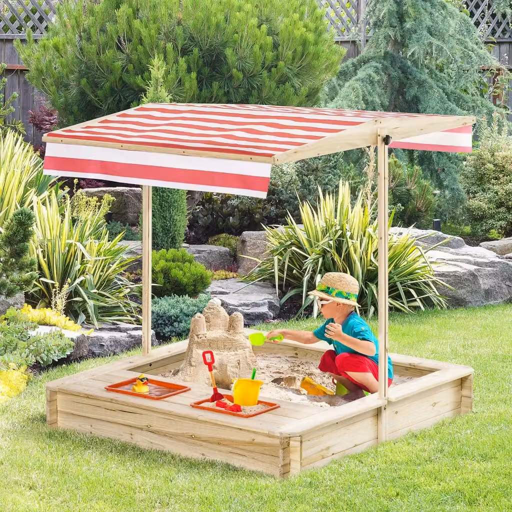 Sabbiera per bambini EasyComfort con tettuccio regolabile in legno di abete e poliestere, L/P/H: 118 x 118 x 118 cm – 2