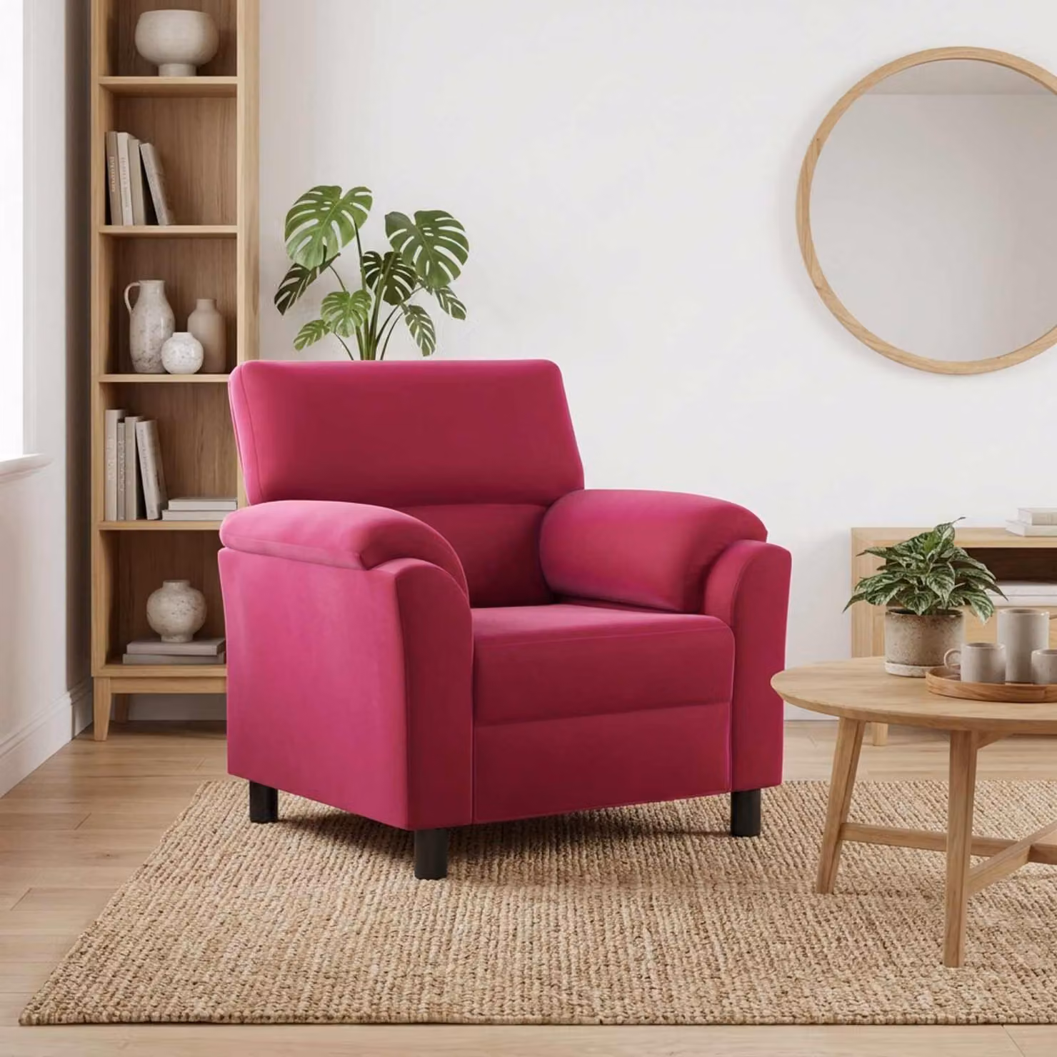 Divano moderno vidaXL in velluto rosso vino L: 94 cm, P: 85 cm, H: 93 cm