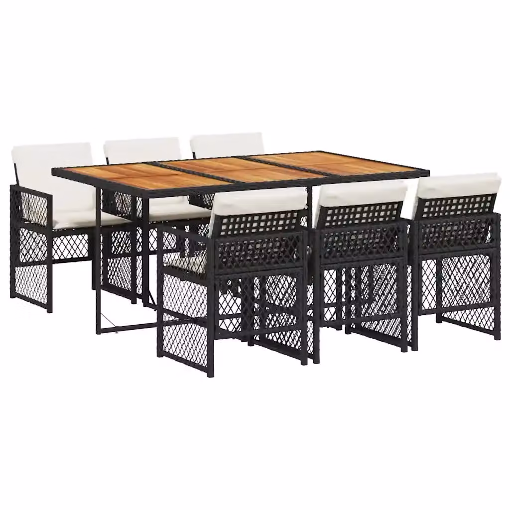 vidaXL Set da Pranzo da Giardino Moderno in Legno di Acacia e Polyrattan, 7 Pezzi, Nero e Bianco – 2
