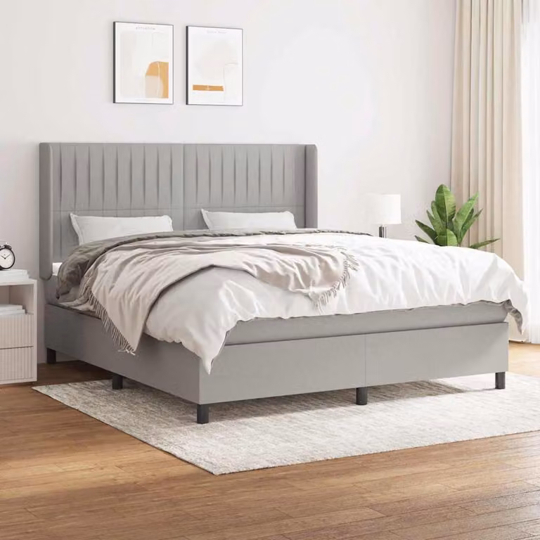 vidaXL Giroletto a Molle con Materasso Ibrido in Tessuto Grigio e Bianco L/P/H: 183 x 180 x 203 cm