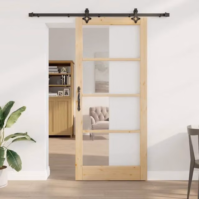 Porta scorrevole moderna vidaXL in legno e vetro, colori marrone, nero e trasparente, L: 93 cm, H: 211 cm – 1