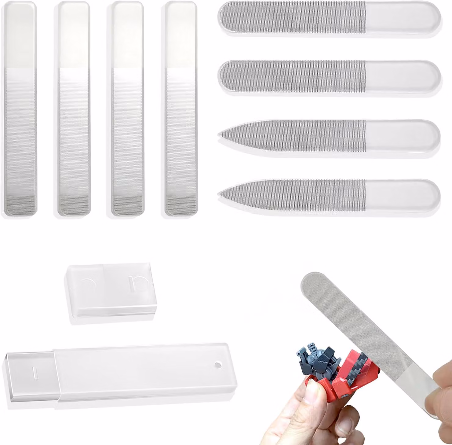 Set di strumenti per modellismo, composto da 8 pezzi, inclusi lime in vetro nano, con scatola di conservazione, ideale per hobby e modellismo