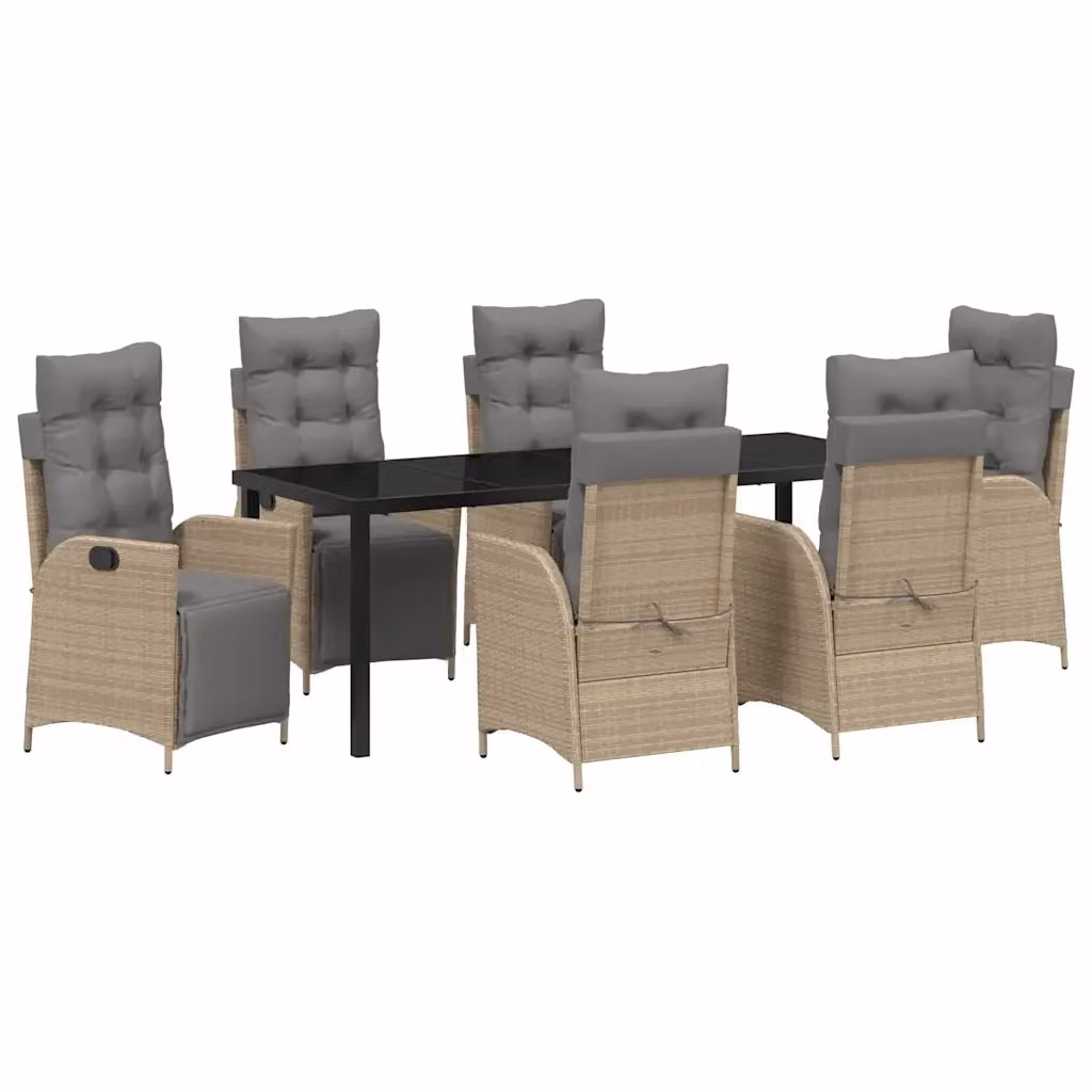 Set da pranzo per giardino e terrazzo vidaXL in polyrattan e vetro beige, 7 pezzi – 2