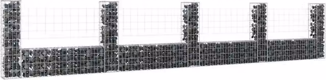 Cesto Gabbione a U vidaXL in Acciaio Grigio con 5 Pali in Ferro L: 500 cm, P: 20 cm, H: 100 cm – 1