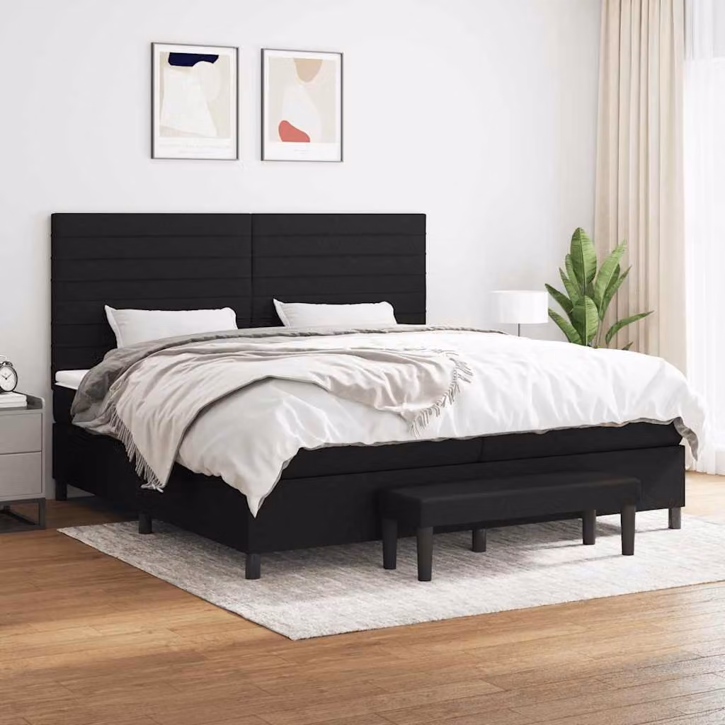 vidaXL Letto Ibrido con Giroletto a Molle e Materasso in Tessuto Nero L: 200 cm, P: 200 cm, H: 203 cm – 1