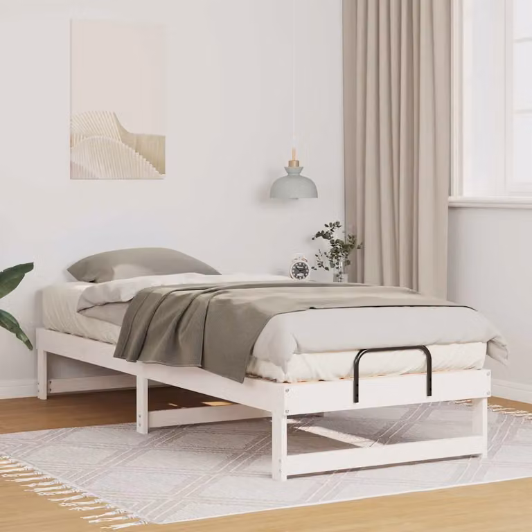 Struttura del letto moderna vidaXL in pino massello bianco L/P/H: 210 x 90 x 30 cm
