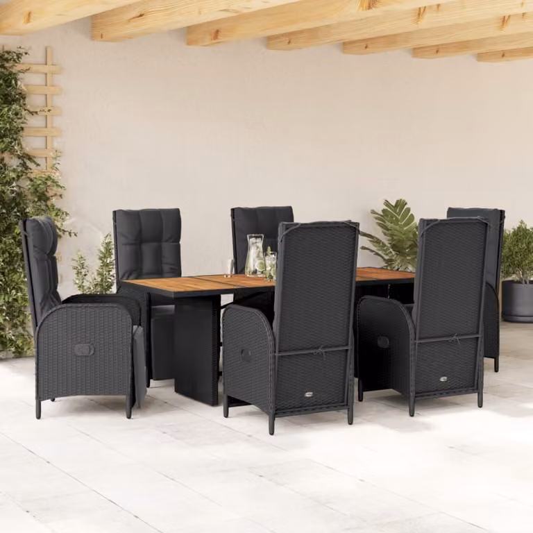 Maison Exclusive - Set da Pranzo da Giardino 7 pz Nero con Cuscini in Polyrattan
