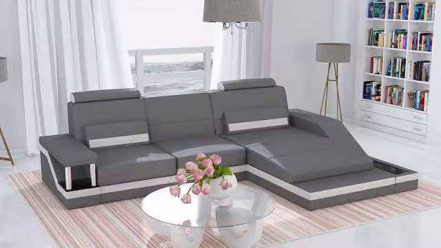Ecksofa Garnitur Leder Wohnlandschaft Sofa USB Maßanfertigung