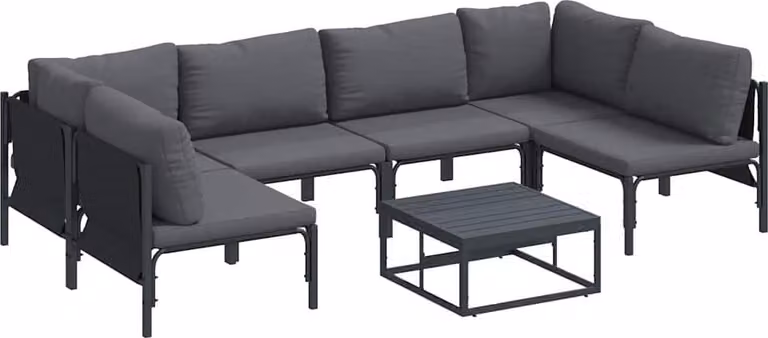 Set Divano da Giardino con cuscino 7 pcs Nero Acciaio