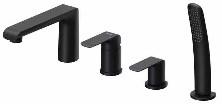 Rubinetto per vasca da bagno, per il bordo della vasca, 4 fori Ravak Flat FL 026.20BL con set doccia