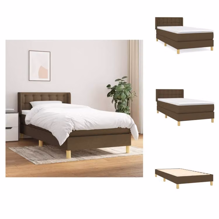 vidaXL Letto a molle con materasso marrone scuro 90x190 cm in tessuto - Letti e strutture letto