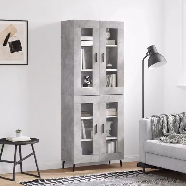 Credenza moderna vidaXL in legno, vetro e metallo, colore grigio, L: 69,5 cm, P: 34 cm, H: 180 cm – 1