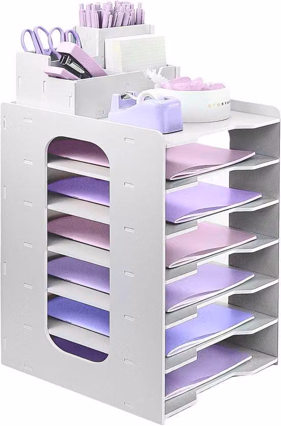Organizer da scrivania - Archivio A4 - 7 scomparti - Bianco - con portapenne