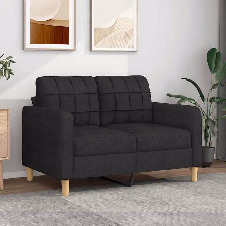 vidaXL Divano a 2 Posti Moderno in Tessuto Nero con Struttura in Metallo per Soggiorno L: 138 cm, P: 80 cm, H: 77 cm