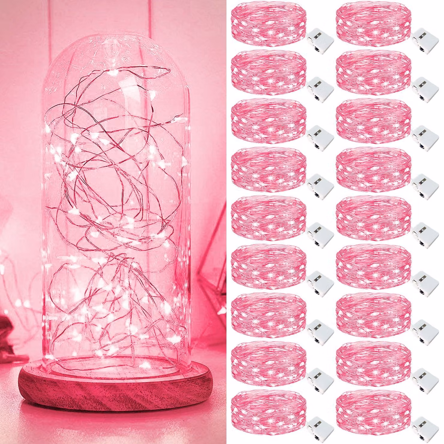 Mini catena luminosa, 18 luci, 2 metri, 20 LED, alimentata a batteria, 3 modalità