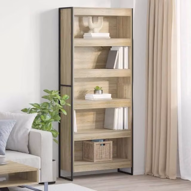 Armadio per Libri Industrial vidaXL in Legno e Metallo, Marrone e Beige, L: 80 cm, P: 30 cm, H: 189,5 cm