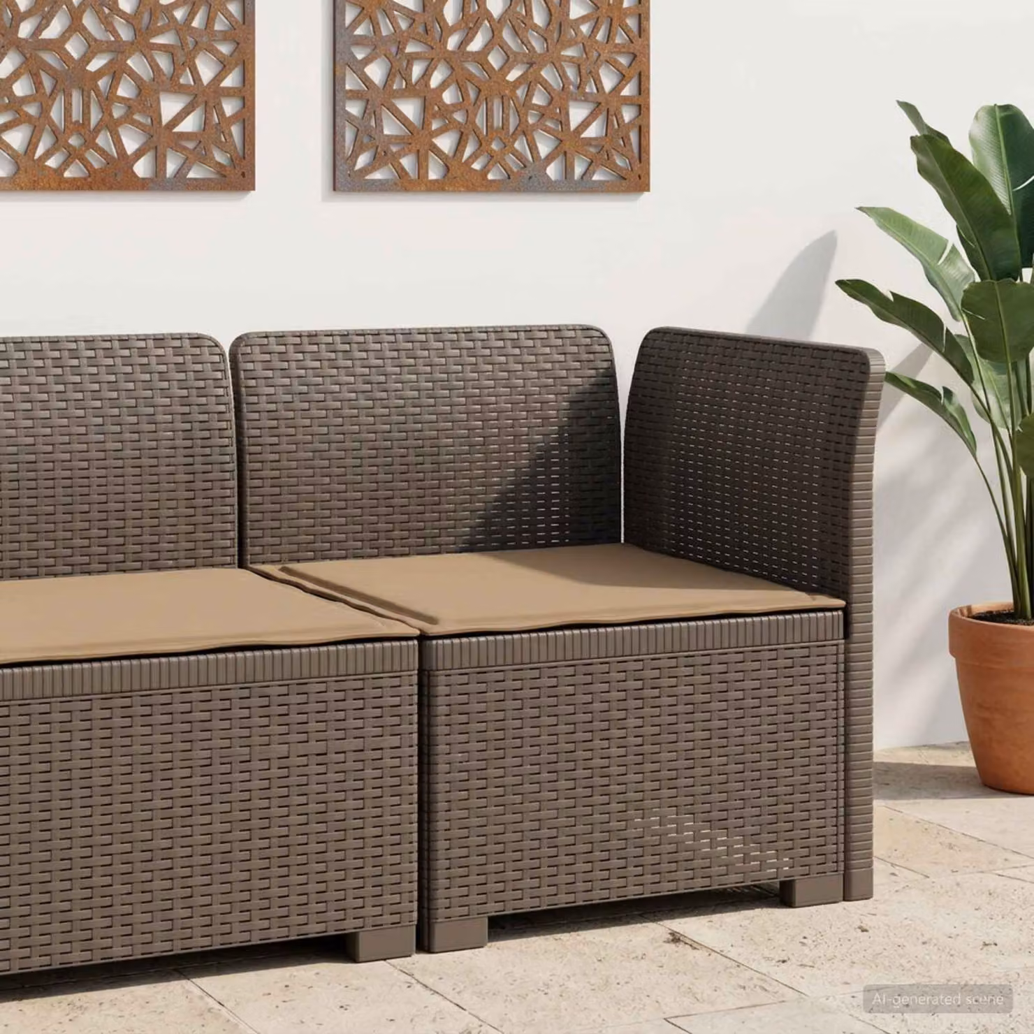 Divano da giardino a 1 posto vidaXL con cuscino in aspetto rattan e plastica, ideale per balcone o terrazzo, grigio e marrone