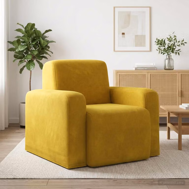 Poltrona moderna vidaXL in velluto giallo con braccioli