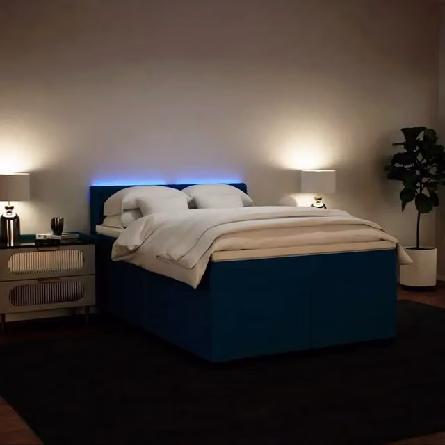 Letto Ibrido con Materasso in Velluto Blu e Bianco vidaXL L/P: 140 x 190 cm – 1