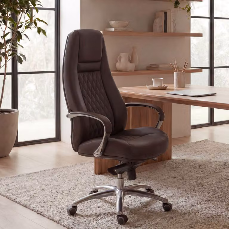 FineBuy AUSTIN: sedia da ufficio in vera pelle marrone, sedia da scrivania ergonomica, poltrona direzionale di classe, sedia girevole regolabile in altezza