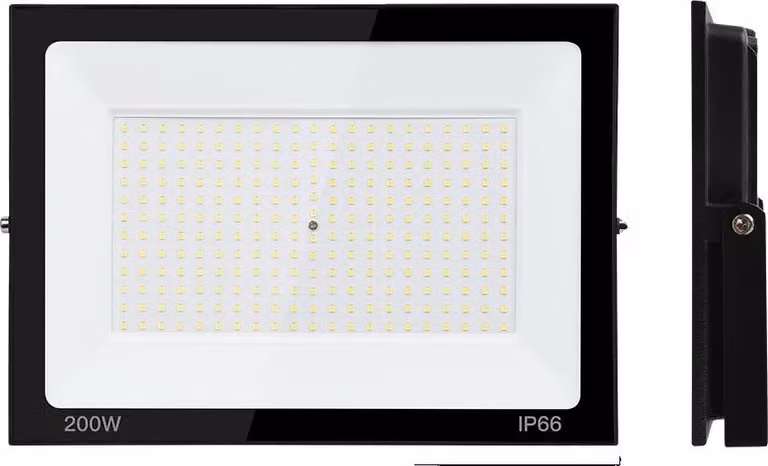 Proiettore LED, impermeabile IP66, struttura in alluminio nero, 200W, bianco caldo