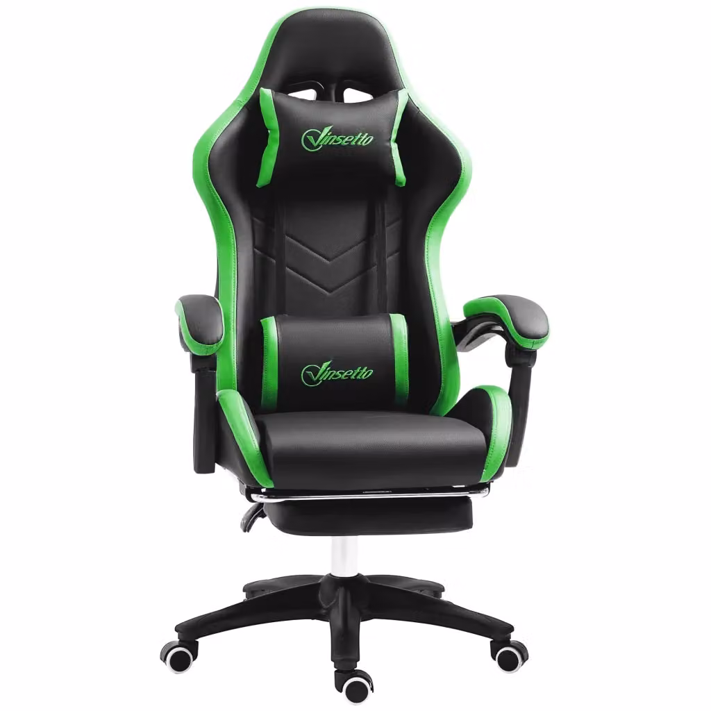 Sedia da Gaming Design In con Schienale Reclinabile, Poggiatesta e Braccioli, Nero e Verde, L/P/H: 65 x 65 x 121-129 cm – 2