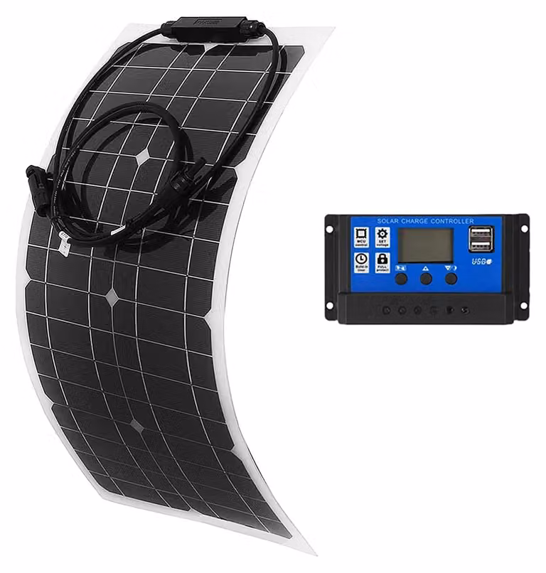 Pannello solare flessibile da 25W, 12V, monocristallino, con regolatore da 10A