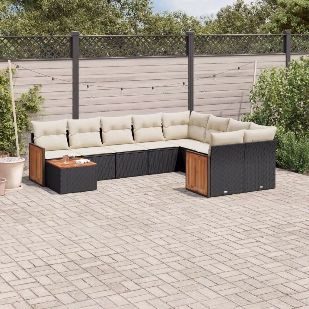 Maison Exclusive - Set da giardino 10 pezzi con cuscini in polyrattan nero