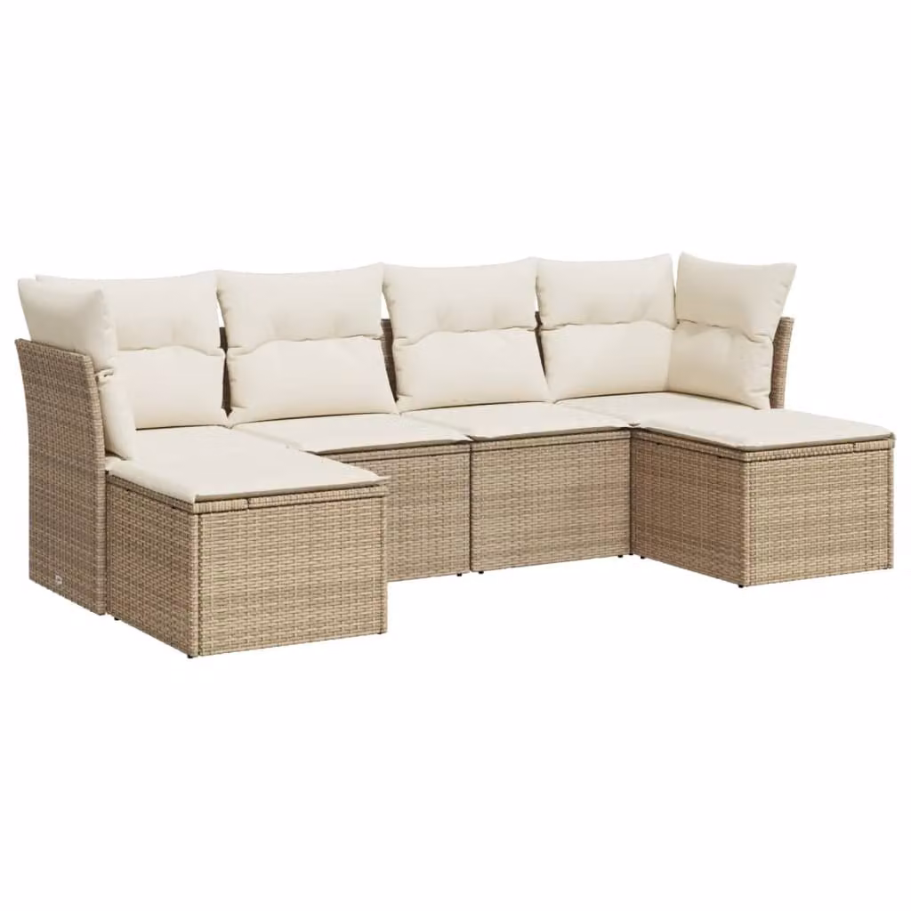 Set Divano da Giardino 6 pz con Cuscini Beige in Polyrattan