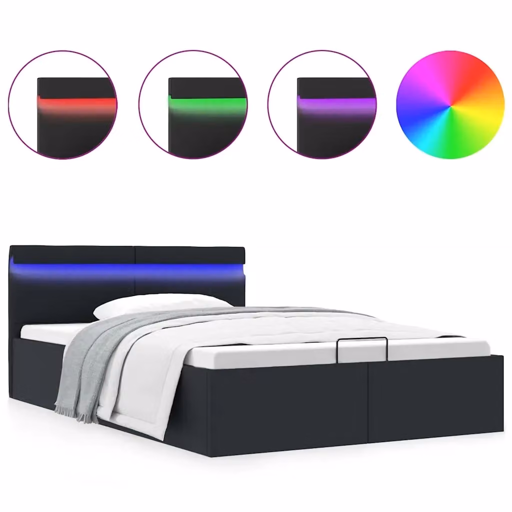 Letto Contenitore con Base Idraulica e Illuminazione LED vidaXL, Similpelle Nero, L/P/H: 120 x 200 cm – 2