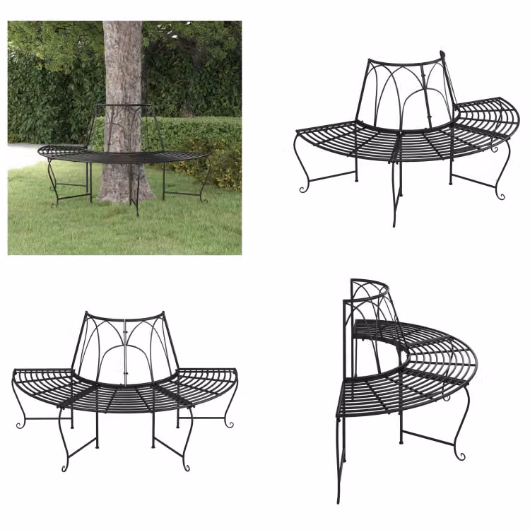 vidaXL Panca semicircolare per alberi Ø159 cm in acciaio nero - Panca per alberi - Panca per alberi - Panca - Seduta per panchina