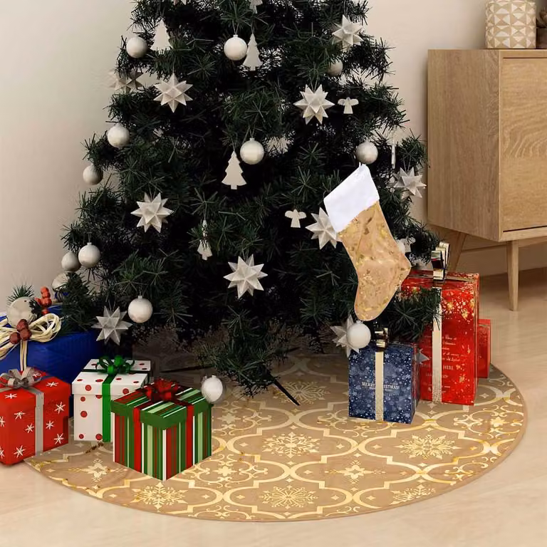 vidaXL Gonna Albero di Natale con Calza Gialla in Tessuto, Diametro 150 cm
